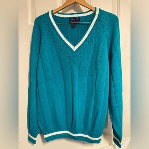 Gant men’s V-neck tennis sweater, XL 100% cotton medium weight. Green, white V